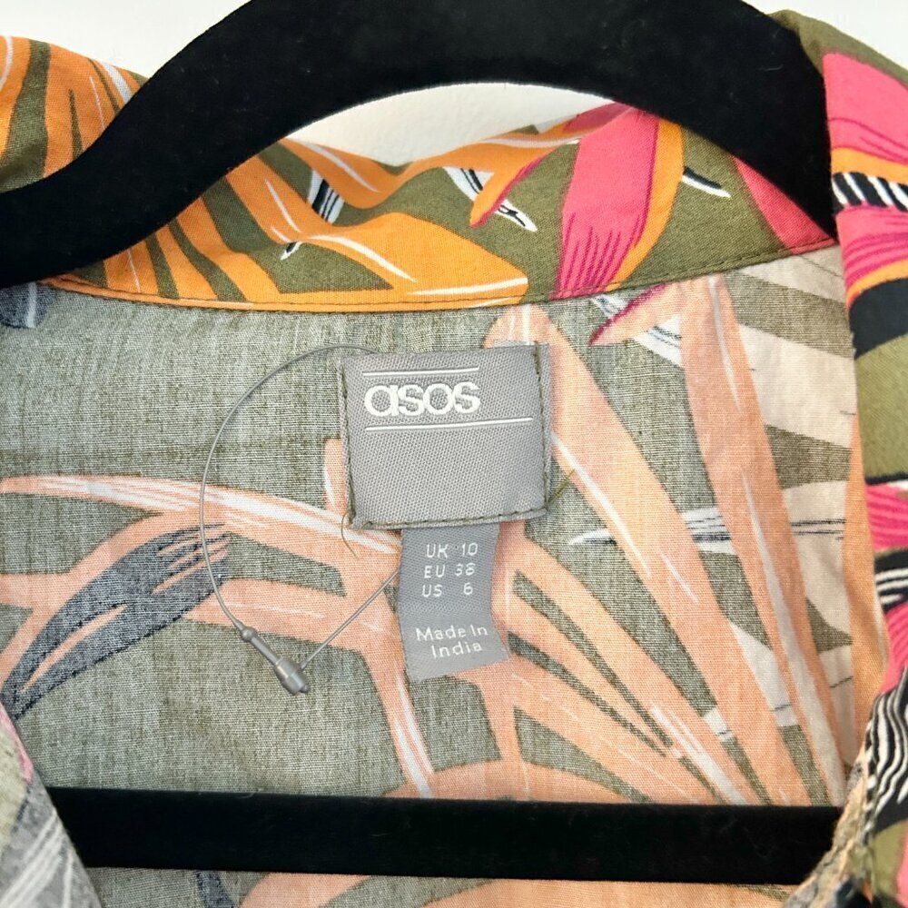 ASOS Long Sleeve Utility Tropical Print Jumpsuit Size 6 - Picture 3 of 6